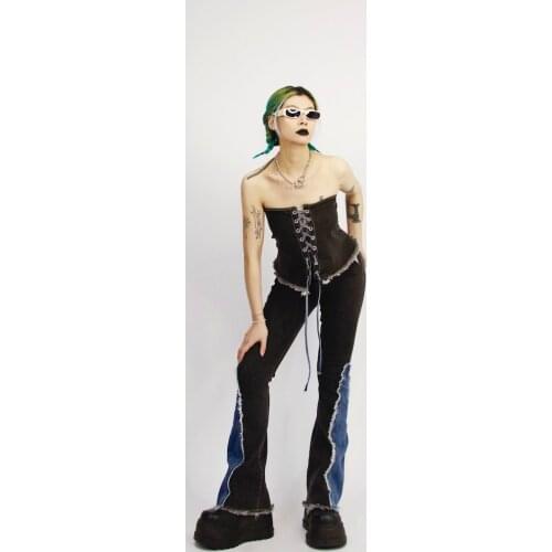 New Spring Autumn Women Harajuku Color Matching Elasticity Pants Streetwear High Waist Casual Fashion Hip Hop Female Trouser