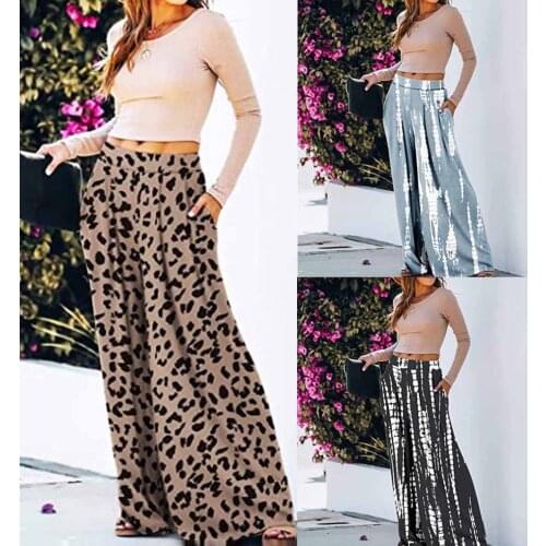 Leopard Printed Pants Ladies Fashion Loose High Waist Long Pants Streetwear Women Wide Leg Pant Plus Size брючные костюмы