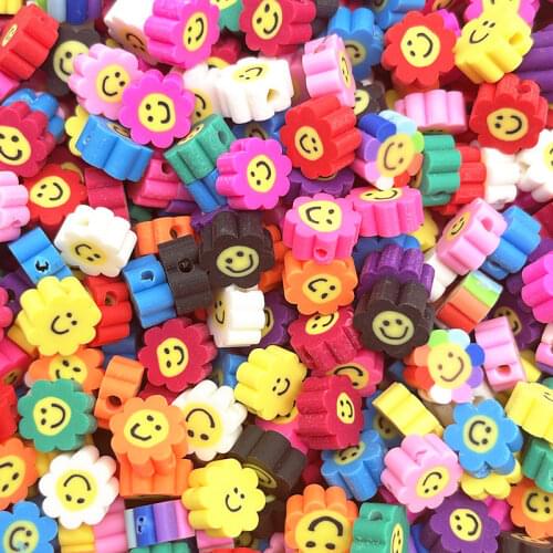 Wholesale 30pcs 10mm Sunflower Smiling Face Beads Polymer Clay Spacer Loose Beads for Jewelry Making DIY Bracelet Accessories