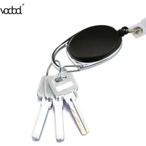 2pcs Black Retractable Pull Key Ring Chain Reel ID Lanyard Name Tag Card Holder Badge Reel Carabiner Style Retractable Holder