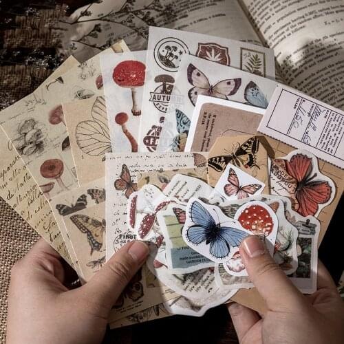 30Pcs Retro Collection Butterfly Craft Paper DIY Scrapbook Album Diary Happy Planner Junk Journal Decorative Stickers