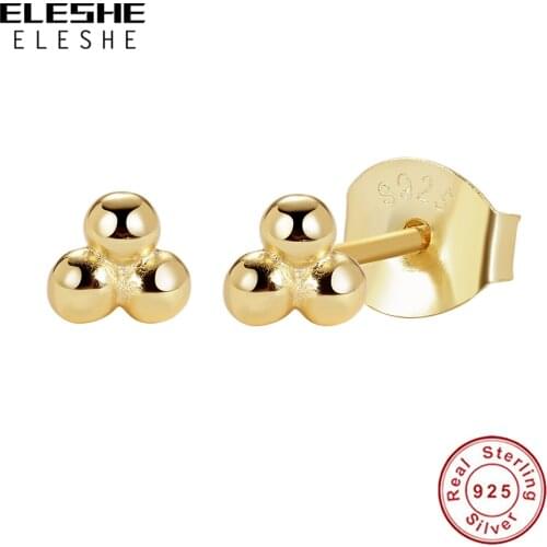 ELESHE 2021 Trendy Beaded Stud Earrings for Women 925 Sterling Silver with 18K Gold Plated Elegant Earrings For Women Jewelry