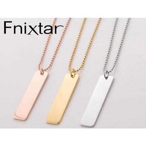 Fnixtar Stamping Blank Rectangle Bar Pendant Necklace Stainless Steel DIY Engraving Bead Necklaces 5pcs/lot