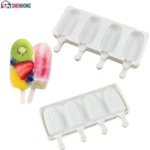 SHENHONG 4 Holes Ice Cream Mold Makers Silicone Thick Material DIY Molds Ice Cube Moulds Dessert Molds Tray With Popsicle