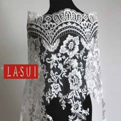 LASUI 60 cm*20 cm Corded french lace embroidery flowers Lace applique handmade DIY wedding dress veil jewelry materials 0043