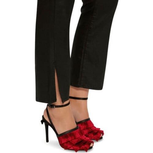 Summer Peep toe Tassel Cover Stiletto High Heels Sandals Women Ladies Back Bowtie Ankle Strap Fringed Dress Sandalias size 43