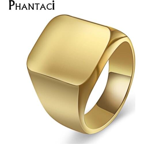 Never Fade Mens High Polished Signet Solid Stainless Steel Puck Ring 316L Stainless Steel Biker Cool Men Boy Ring Jewelry