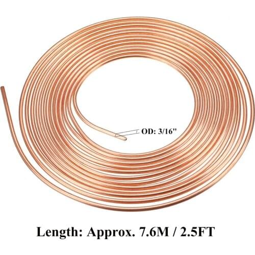 Nickel Brake Pipe Hose Line Piping Tube Tubing Anti-rust With 15PCS Tube Nuts 25ft 7.62m Roll Tube Coil of 3/16" OD Copper