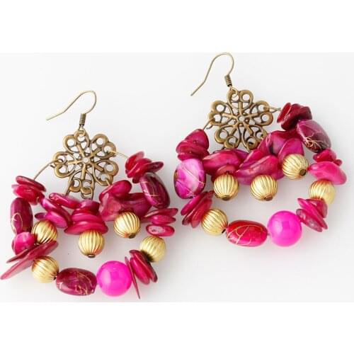 2020 New Korean Fashion Bohemian Retro Round Hand Beaded Hollow Pendant Ethnic Style Lady Earring Party Gift Jewelry