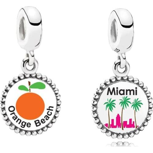 2020 New High-quality S925 Miami Palm Trees Dangle Orange Beach Charm Diy Original 1: 1 Suitable For Women Jewelry Gifts