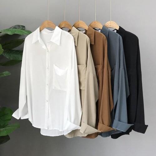 New fashion womens Blouses causal solid color shirts 2021 spring summer long sleeve turn-down collar Female Blusas Mujer
