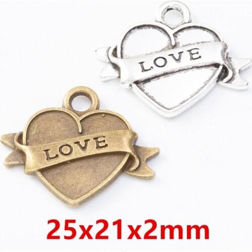 NEW 20pcs/lot 25x21x2mm Two Colors Plated Love Charm Pendant For Making DIY Necklace&bracelet Jewelry