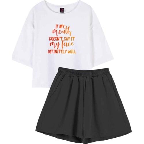 Pijamas Women Cotton Letter Printing Womens Two Piece Sets Korean Fashion T Shirt Streetwear Shorts Suit Female Loungewear Sets
