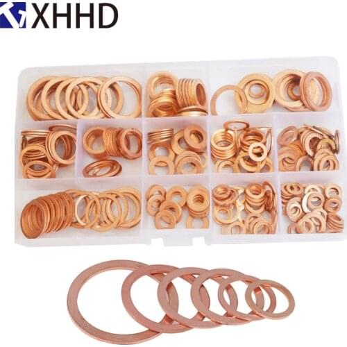 Flat Copper Washer Metal Solid Gasket Sump Plug Oil Seal Ring Fitting Assortment Kit Set Box M5 M6 M8 M10 M12 M14 M16 M18 M20