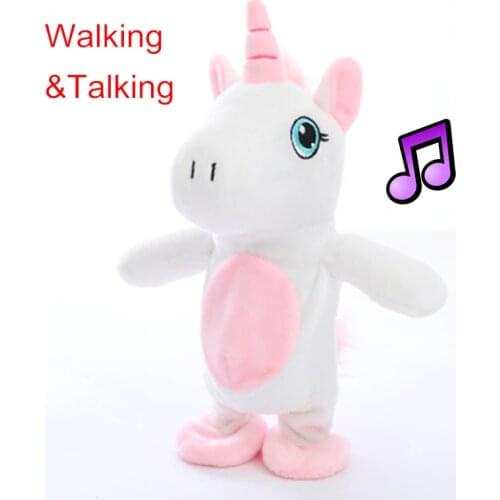 Miaoowa 1pc 18cm Kawaii Walking&Talking Unicorn Plush Toy Sound Record Plush Unicorn Stuffed Toys for Kids Birthday Gift Doll