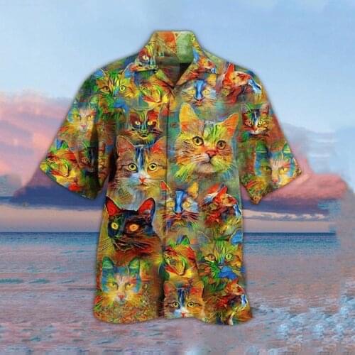 Animal Printed Short sleeved Summer shirts for men Loose Cardigan button up shirt plus size hawaiian style tops рубашка мужская