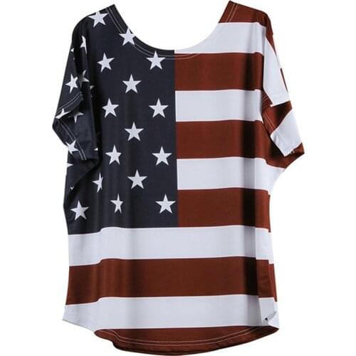 Plus Size Tops For Women 2021 Fashion Loose Casual Vintage Blouse Patchwork Star Stripe Usa Flag America Shirt Рубашка Женская