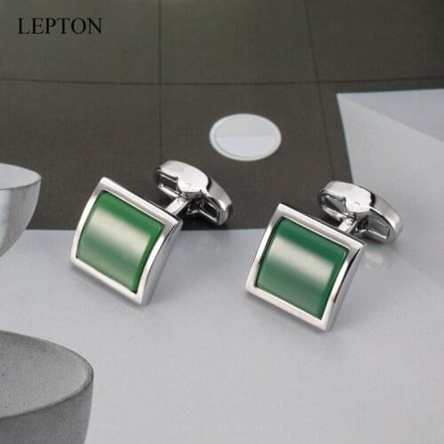 Low-key Luxury Green Glass Cufflinks for Mens High Quality Square Cuff links With Box Man Shirt Cuffs CuffLink Relojes Gemelos
