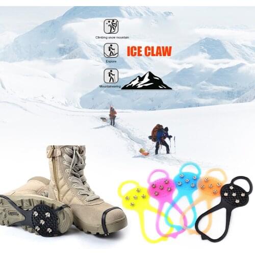 2pcs 5 Teeth Ice Gripper Spike Grips Cleats Women Men Crampons for Snow Studs Non-Slip Outdoor Climbing Hiking Shoes Covers