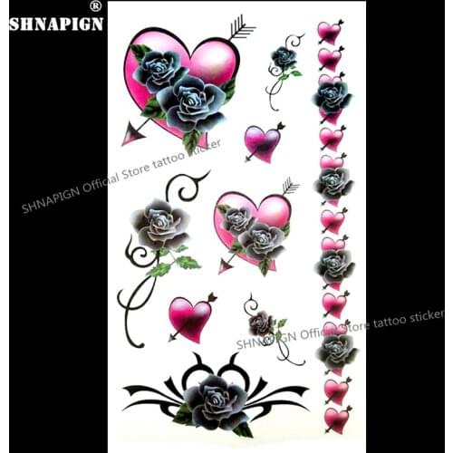 SHNAPIGN Rose Arrow Heart Temporary Tattoo Body Art Arm Flash Tattoo Stickers 17*10cm Waterproof Fake Henna Painless Sticker