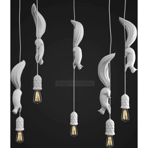 Nordic Modern Resin Squirrel Pendant Lights Home Creative Hanging Animal Lamps for Childrens Room Kitchen Decor Light Fixtures