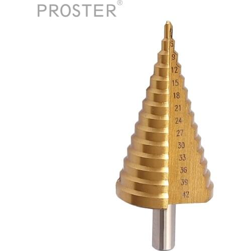 Proster Step Drill HSS Steel Titanium Cone Drilling Bit Hole Metalworking Cutter Tool 4/6/9/12/15/18/21/24/27/30/33/36/39/42 mm