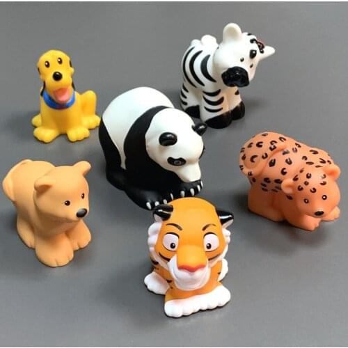 Lot 6Pcs Fisher Zoo Animals Series Figures Zebra Tiger Puppy Dog Catoon Preschool Dolls Toy Kids Birthday Gift