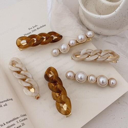 Wind Chain Pearl Hairpin Combination Wild Hair Card Side Clip Net Red Bangs Clip Female Korean Hair Accessories Jewelry