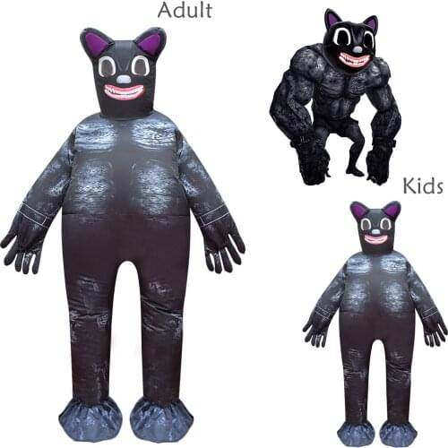 Adult Kids Crazy chase game Halloween Costumes Inflatable Black Cat Cosplay Boys Funny Bodysuit Cartoon Cat Carnival Party Sets