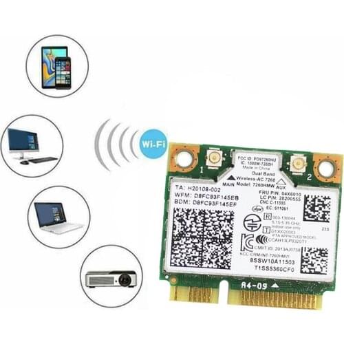 Wifi Card 7260AC 7260HMW 1200M Dual Band 2.4G 5G Bluetooth 4.0 Mini PCI-E 802.11AC for K4250 K4350 E440 E540 S440 S540