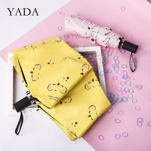 YADA Ins New Graffiti Lovely Sleepy Bear 3-Folding Umbrella Rain UV Umbrella For Women Man Windproof Fold DIY Umbrellas YS200143