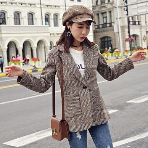 Cashmere plaid suit coat for women 2021 autumn/winter suit college small fragrant wind Korean version loose short woolen coat