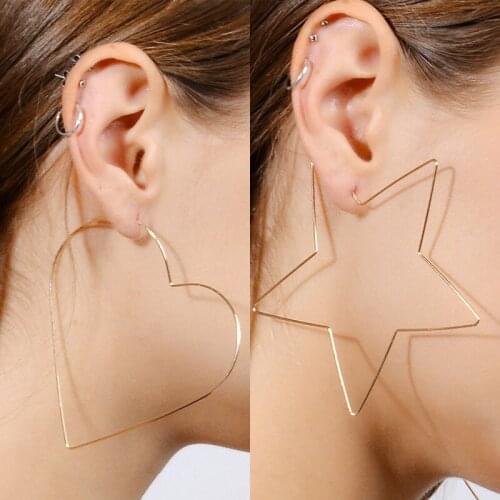 1Pair Big Geometric Simple Earrings Punk Style Pentastar Heart Love Earrings for Women Jewelry Exaggerated Wisp Hoop Earring