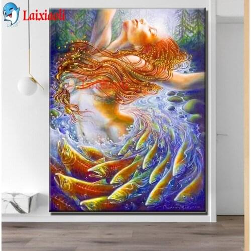 5D DIY Diamond Painting fish and Pretty girl with blond hair Full square Round Embroidery Rhinestone fantasy art Home Decoration