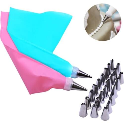8pcs/set Silicone Pastry Bag Tips Kitchen DIY Icing Piping Cream Pastry Bag With Stainless Steel Nozzle Cake Decorating Tools