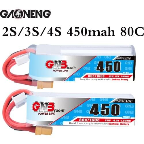 Gaoneng GNB 2S 3S 11.1V 4S 14.8V 450MAH 80C Lipo Battery XT30 Plug for RC CineBee Cine Whoop BetaFPV Quadcopter Toothpick Drone