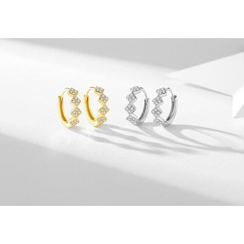 ALLNEWME Minimalist Gold Silver Color Hollow Circle Hoop Earrings for Women Ladies Shinning Rhinestone Rhombus Earrings Jewelry