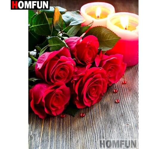 HOMFUN Full Square/Round Drill 5D DIY Diamond Painting "Rose candle" 3D Diamond Embroidery Cross Stitch Home Decor A19784