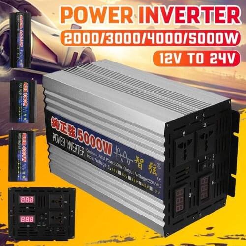 Car Inverter 12V 220V 4000W/5000W Voltage Transformer Pure Sine Wave Power Inverter DC 12V to AC 220V Converter +2 LED Display