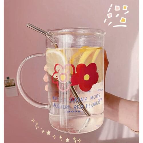 Large-capacity Glass 1000ml Household Cup Water Cup Tea Drinking Water Heat-resistant Belt Handle with Lid Tea Cup Drinking Cup
