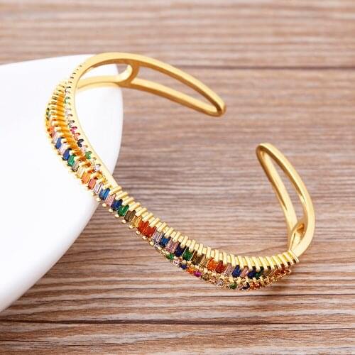 Cross Design Opening Bracelet Jewelry Fashion Accessories Rainbow Crystal Charm Cuff Bangles For Women Girls Birthday Gifts