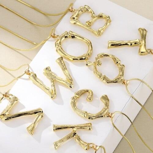 New Fashion Women Big Gold Metal Bamboo 26 Letter Necklaces Lost Lady Initial Alphabet Pendant Necklace Link Chain Jewelry Gifts