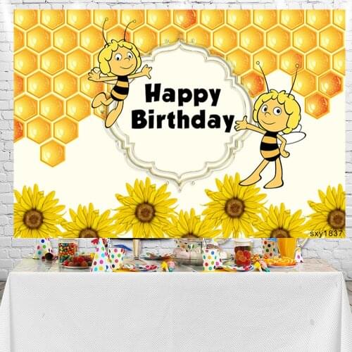 Sensfun Bee Happy Birthday Backdrops Photographic Background Photo Studio Props Photocall Banner
