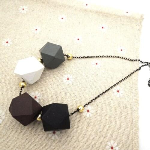 WOODEN GEOMETRIC NECKLACE GOLD SPACER BEAD GIRL CHAIN FACETED BEAD NW