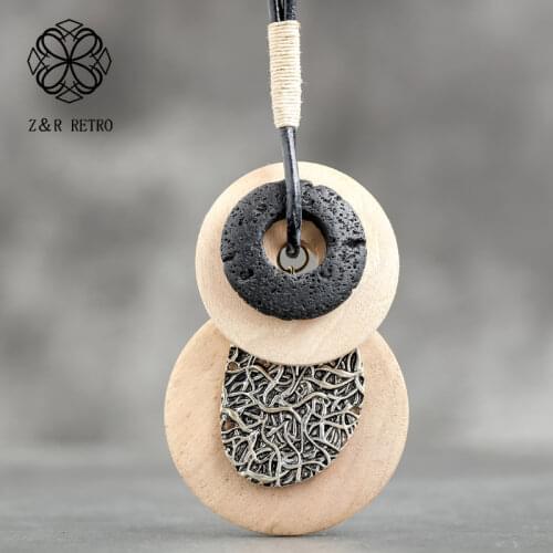 Wooden Necklace Zinc Alloy Black Volcanic Rocks Unicorn Necklace Vintage Jewelry Choker Necklace Metal Women Accessories