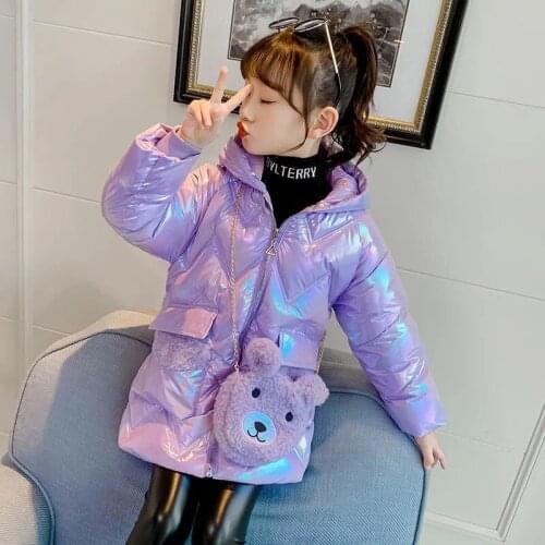 3-10 Years Children Winter Clothing Reflective Cotton Padded Long Warm Parkas Down Jackets For Girls Hooded Bear Coat Outerwear