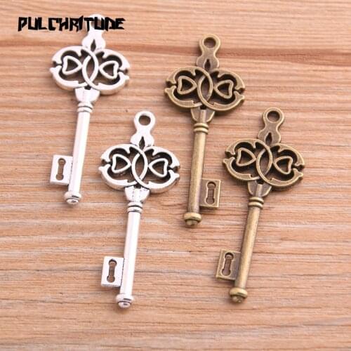 10pcs 17*44mm Two Color Flower Key Charms Double-sided Pendants Handmade Decoration Vintage For DIY Jewelry Making