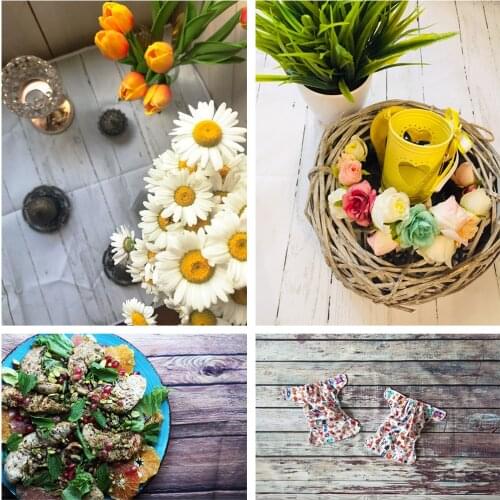 Wood Board Flowers Backdrop Floor Plank Wooden Newborn Baby Shower Photography Background Birthday Food Photocall Backgrounds