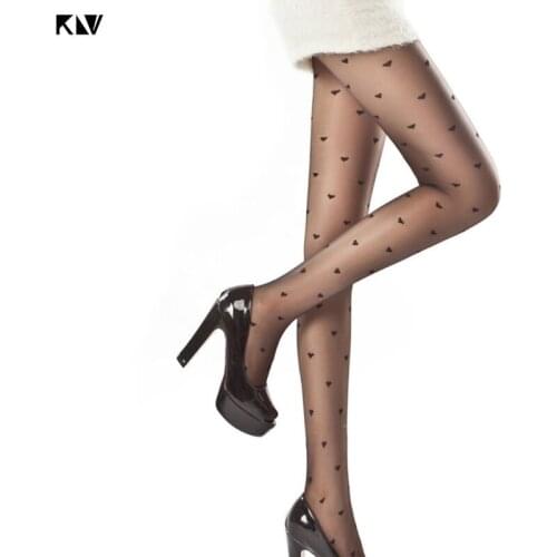 KLV Sexy Vintage Heart Polka Dot Print Pantyhose See-Through Tights Stockings Seamless Jacquard Fishnet Mesh Party Lingerie