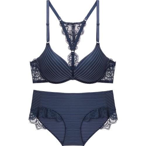 Foreign Trade In Europe and America Gathered Lace Front Buckle Beauty Back Lingerie Bra Set Underwear Women Set